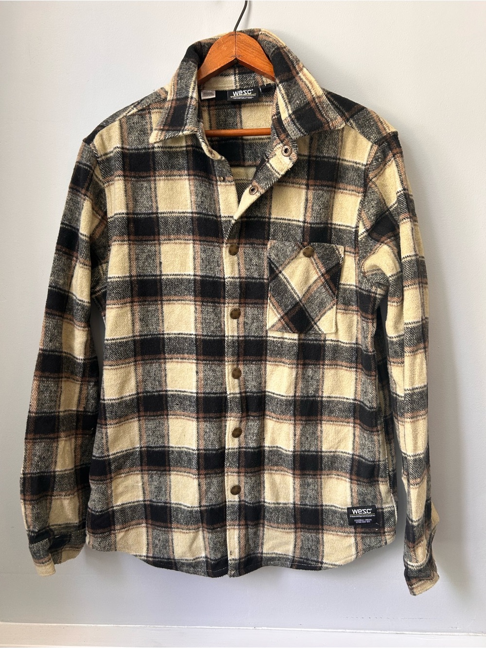 Wesc Overshirt Shacket Men’s Small Winter Cream Black Plaid Oden Flannel‎ L/S